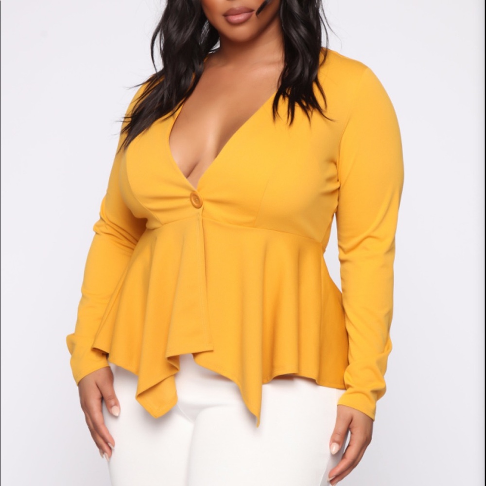 Fashion Nova peplum jacket in mustard yellow 2x
